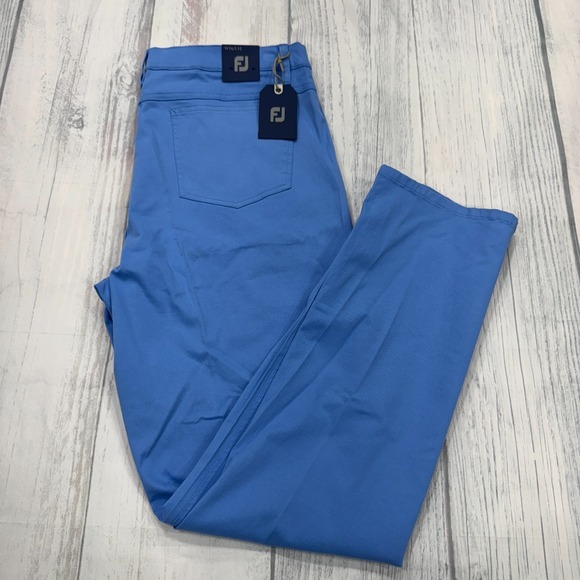 NWT‎ Footjoy Cotton Twill 5 Pocket Pants Lagoon Blue 36x32 Golf Mens FJ $125